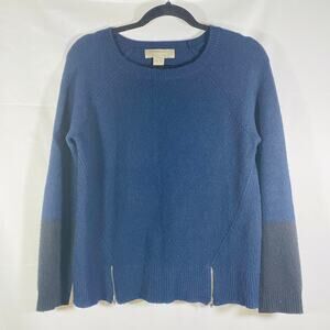 Ply Cashmere Navy Black Color Block Pullover Sweater Zipper Detail Medium